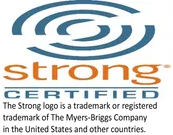 Strong Certified logo with blue and orange design elements.